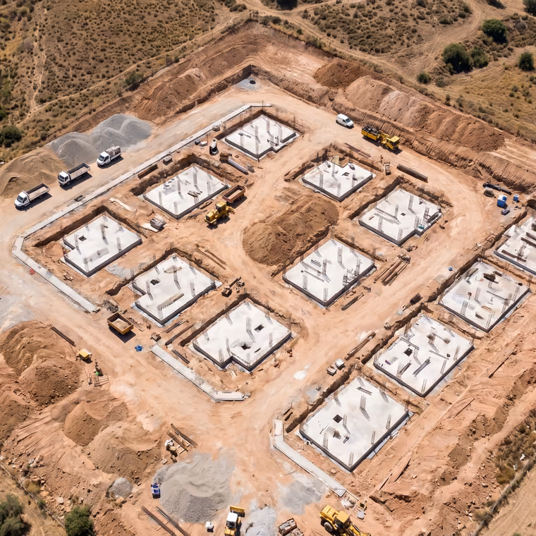 Vista aérea de una obra de construcción con dron