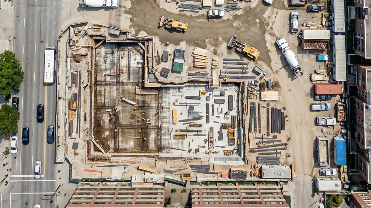 Aerial drone survey of construction earthwork site