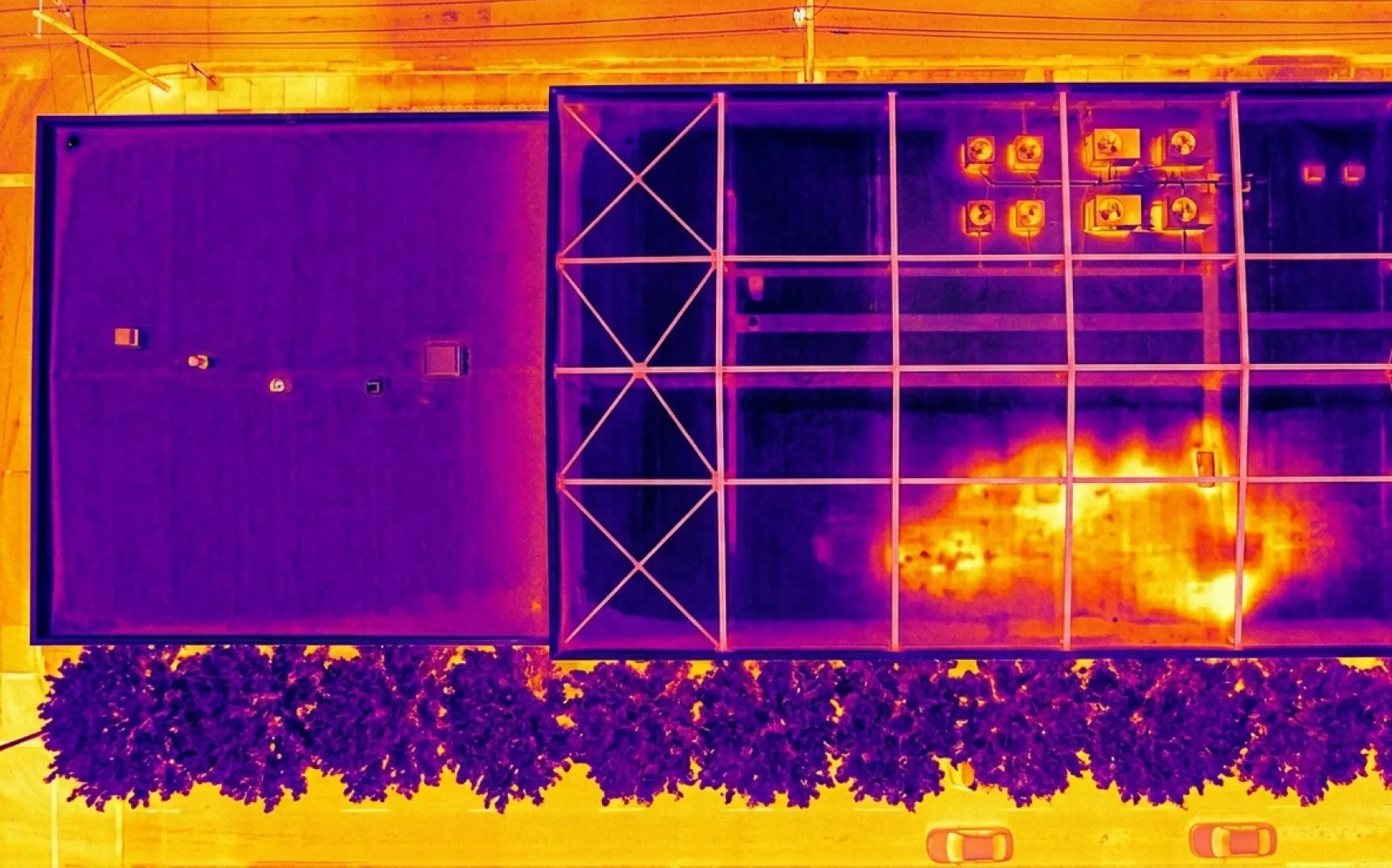 Thermal drone inspection revealing heat anomalies