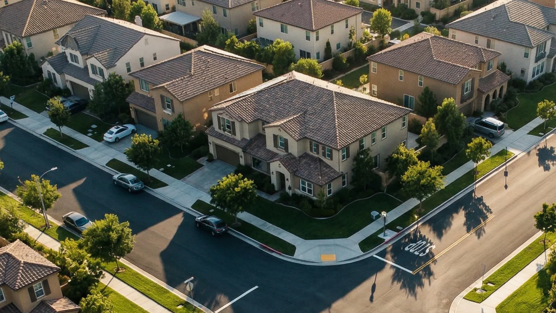 Aerial view of a property at sunset