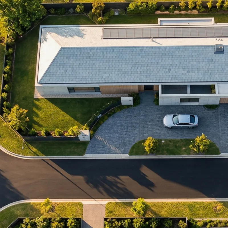Vista aérea con dron de una vivienda con parcela